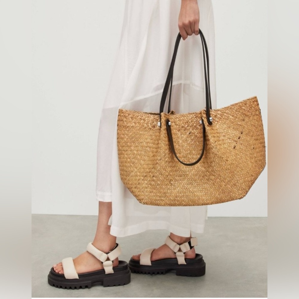 Allsaints Allington Straw Tote Tan Black